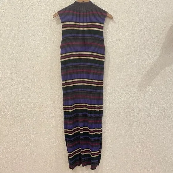 NWT Anthropologie Dolan Anne Ribbed Purple Striped Mock Neck Midi Dress 2X Work - Picture 9 of 10